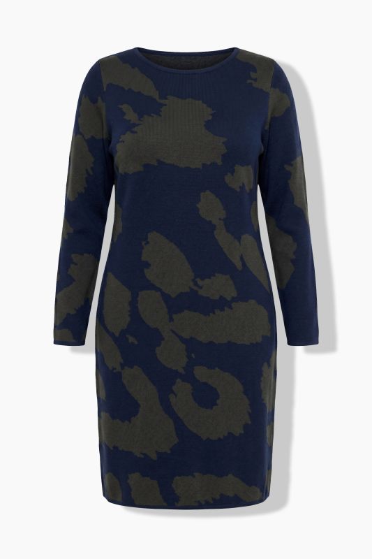 Leopard Print Long Sleeve Boat Neck Sweater Dress