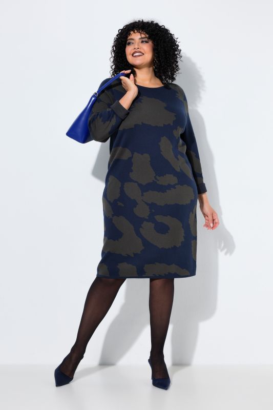 Leopard Print Long Sleeve Boat Neck Sweater Dress