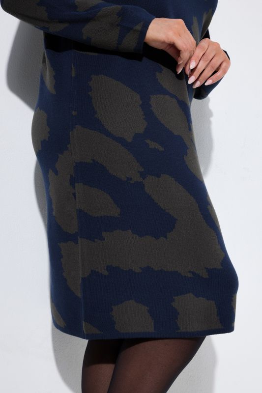 Leopard Print Long Sleeve Boat Neck Sweater Dress