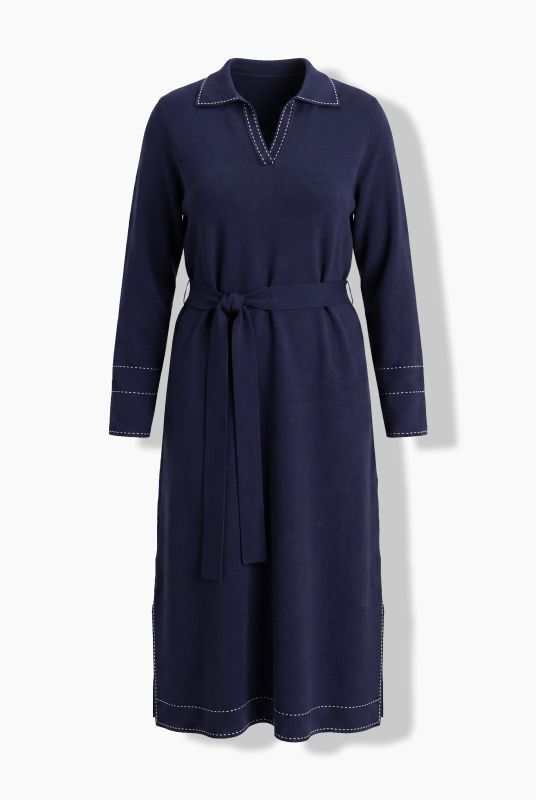 Contrast Stitching Collared Sweater Dress