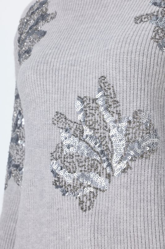 Sequined Floral Ribbed Knit Sweater