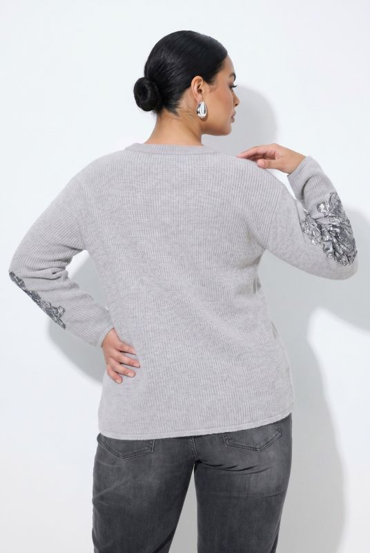 Sequined Floral Ribbed Knit Sweater