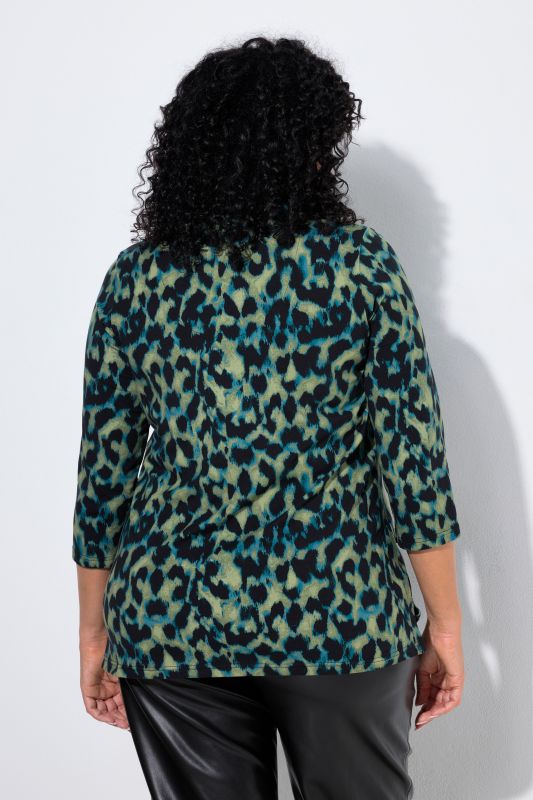 High-Contrast Leopard Print 3/4 Sleeve Tee