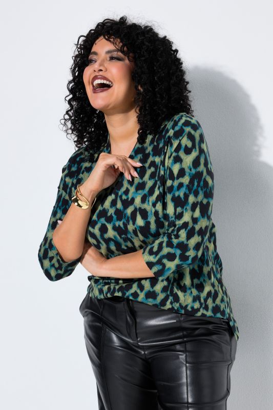 High-Contrast Leopard Print 3/4 Sleeve Tee