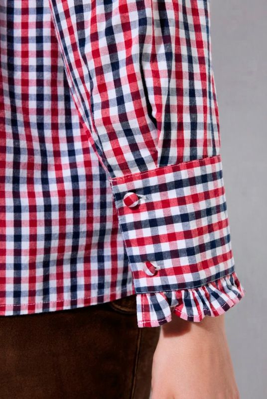 Ruffled Collar Check Plaid Long Sleeve Button-Down Blouse