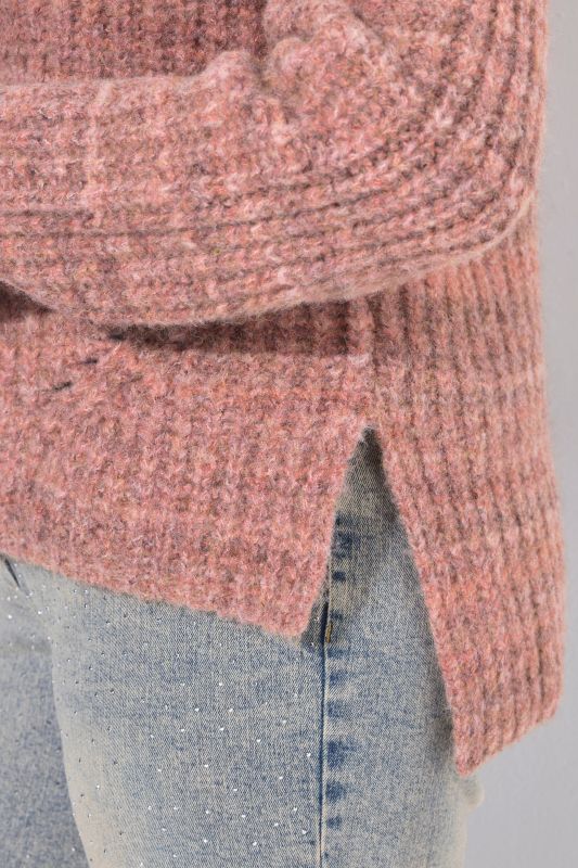 Ribbed Knit Roll Neck Raglan Sleeve Sweater