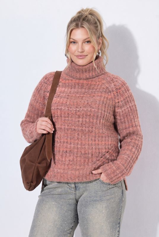 Ribbed Knit Roll Neck Raglan Sleeve Sweater
