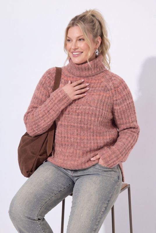 Ribbed Knit Roll Neck Raglan Sleeve Sweater