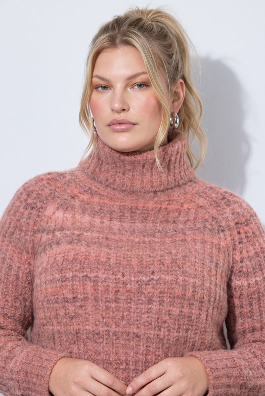 Ribbed Knit Roll Neck Raglan Sleeve Sweater