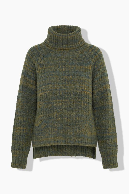 Ribbed Knit Roll Neck Raglan Sleeve Sweater
