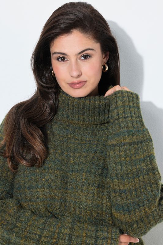 Ribbed Knit Roll Neck Raglan Sleeve Sweater