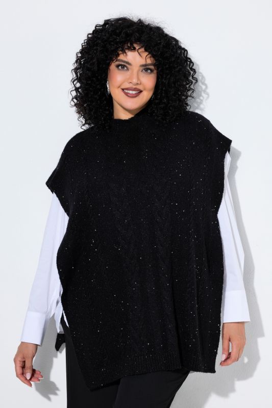 Sequined Cable Knit Draped Sweater Vest