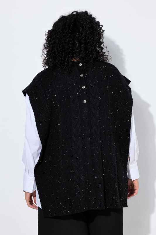 Sequined Cable Knit Draped Sweater Vest