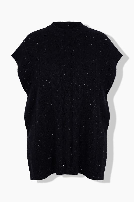 Sequined Cable Knit Draped Sweater Vest
