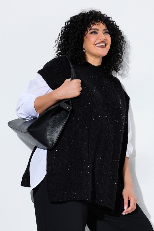 Sequined Cable Knit Draped Sweater Vest