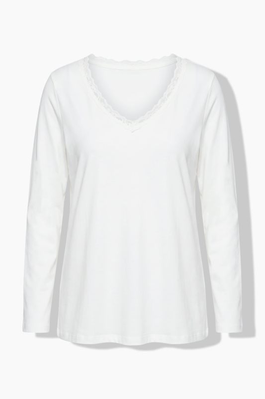 Lace Trim Long Sleeve V-Neck Tee