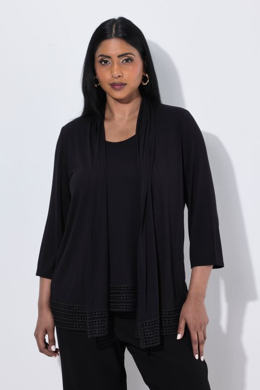 2-in-1 Layered Crochet Trim Blouse