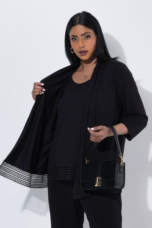 2-in-1 Layered Crochet Trim Blouse