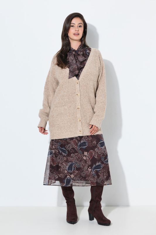 Wool Blend Ribbed Knit V-Neck Cardigan