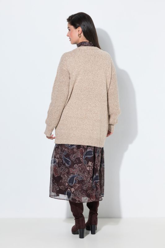 Wool Blend Ribbed Knit V-Neck Cardigan