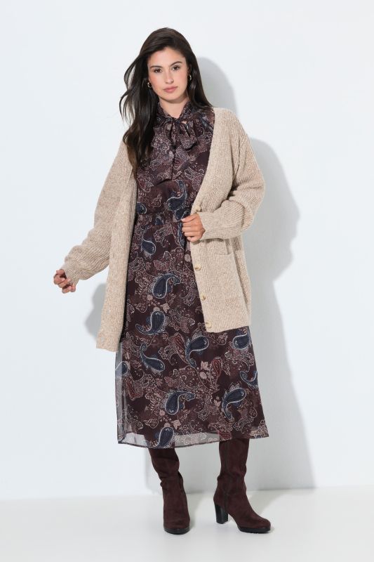 Wool Blend Ribbed Knit V-Neck Cardigan
