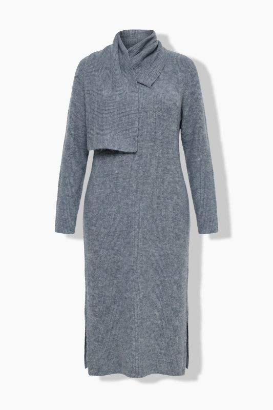 Attached Scarf Long Sleeve Sweater Dress