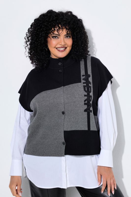 Color Block Cap Sleeve Turtleneck Cardigan