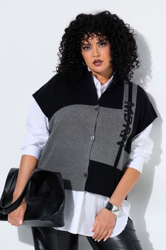 Color Block Cap Sleeve Turtleneck Cardigan
