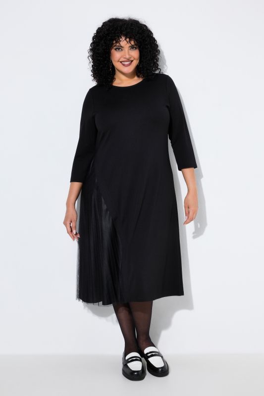 Pleated Panel 3/4 Sleeve Jersey Dress