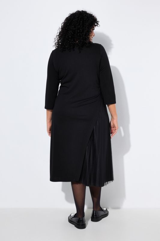 Pleated Panel 3/4 Sleeve Jersey Dress