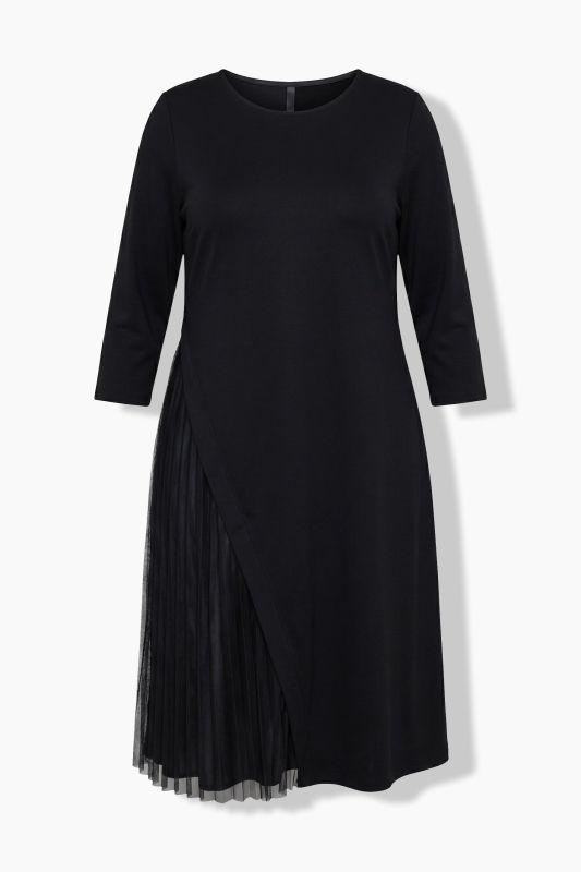 Pleated Panel 3/4 Sleeve Jersey Dress