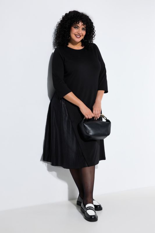 Pleated Panel 3/4 Sleeve Jersey Dress