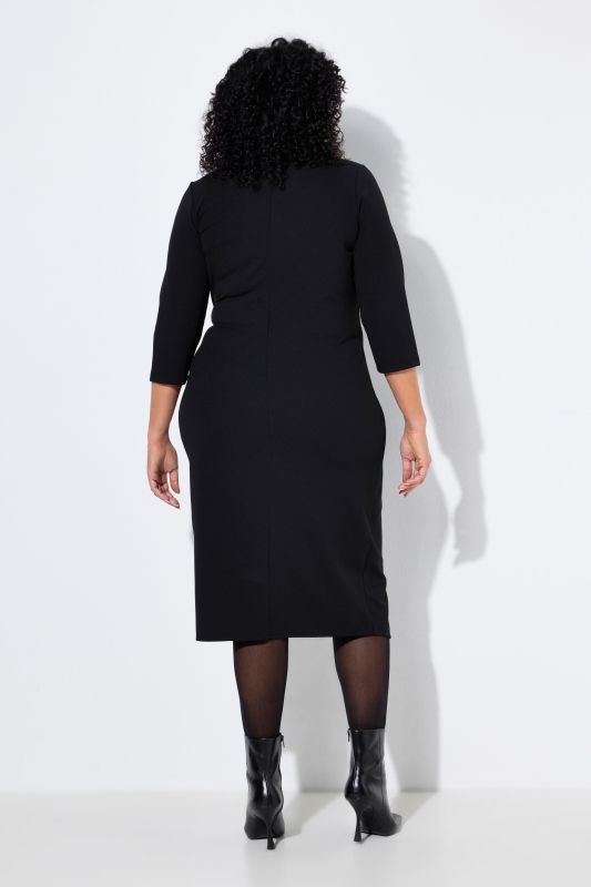 Pointed Hem 3/4 Sleeve Wrap Look Dress