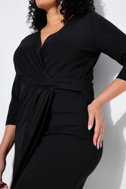 Pointed Hem 3/4 Sleeve Wrap Look Dress