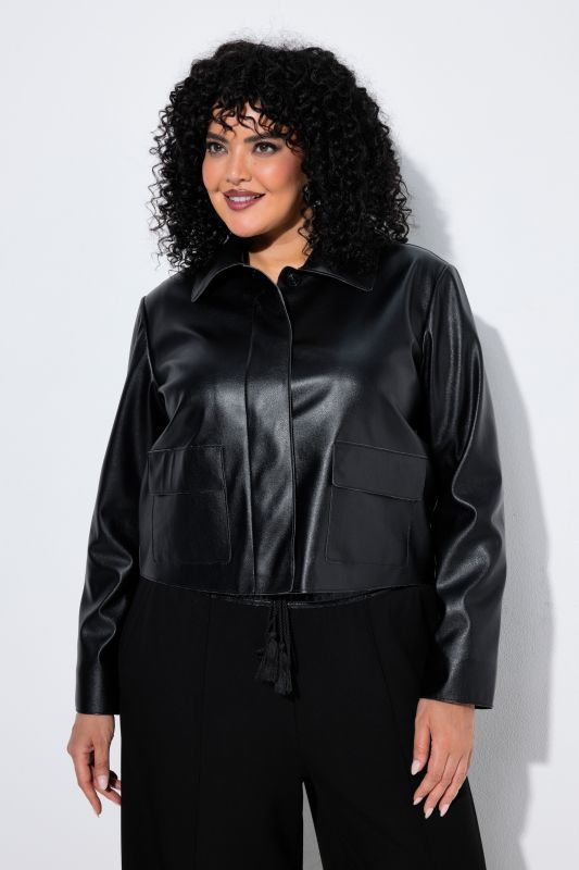 Faux Leather Raw-Cut Hem Jacket