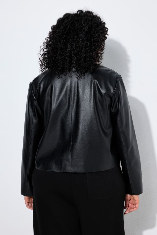 Faux Leather Raw-Cut Hem Jacket