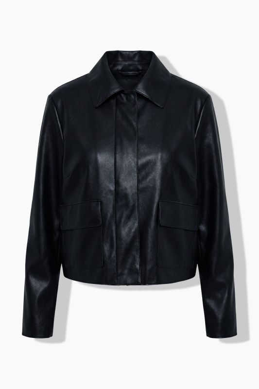 Faux Leather Raw-Cut Hem Jacket