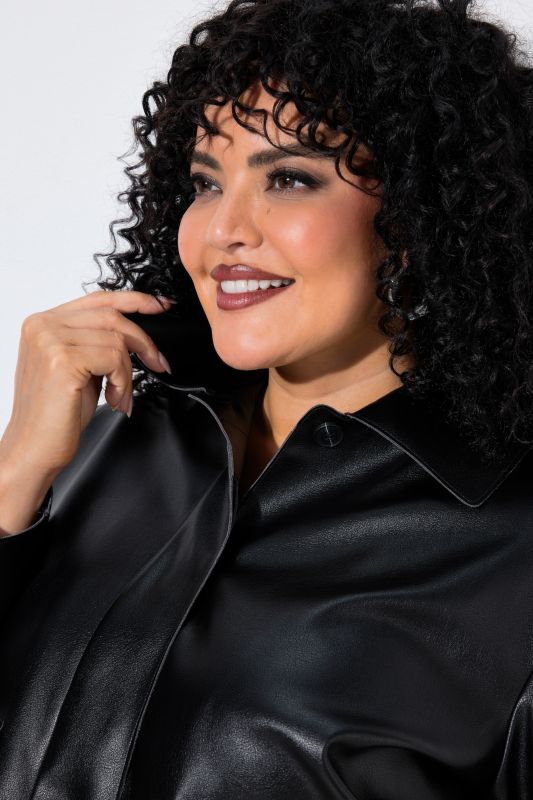 Faux Leather Raw-Cut Hem Jacket