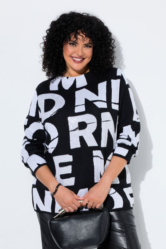 Rivet Studded Long Sleeve Lettering Sweater