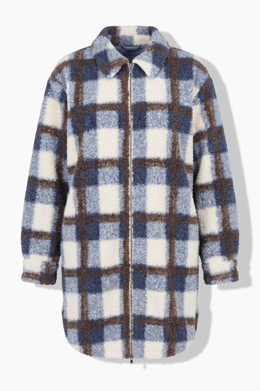 Plaid Longline Teddy Fleece Jacket