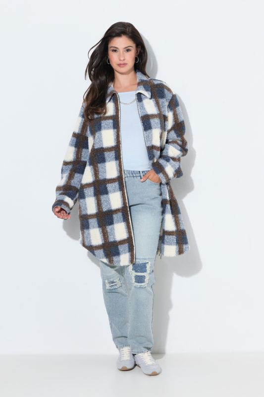 Plaid Longline Teddy Fleece Jacket