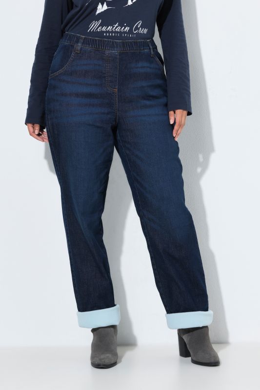 Fleece-Lined Elastic Waist Thermal Jeans