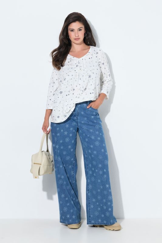 Snowflake Print Stretch Fit Jeans