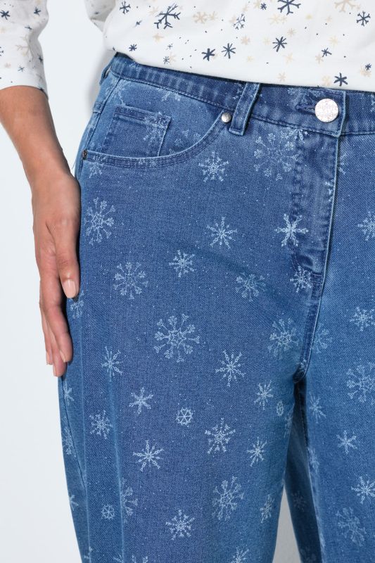 Snowflake Print Stretch Fit Jeans