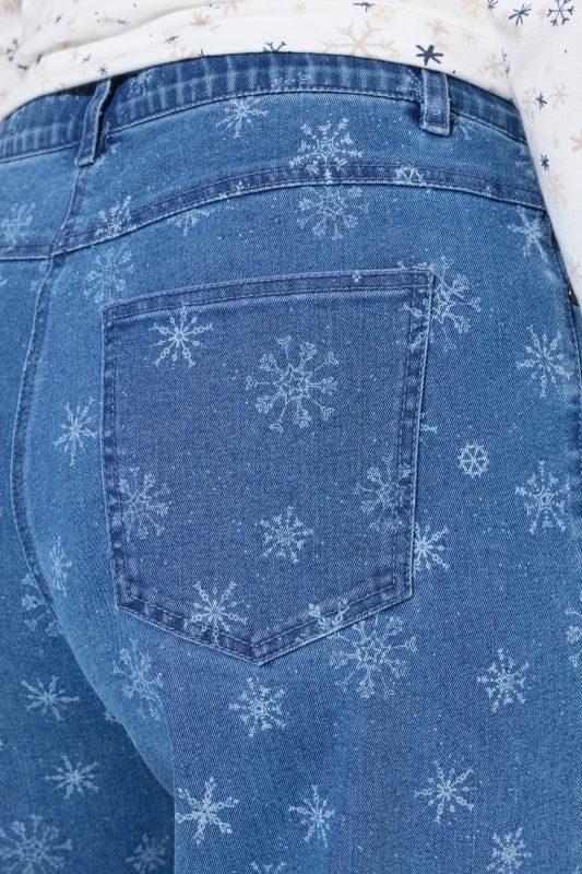 Snowflake Print Stretch Fit Jeans