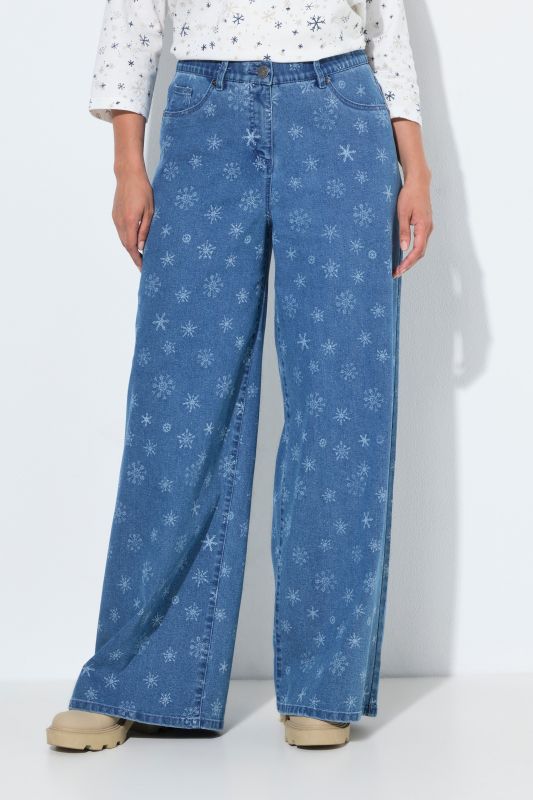 Snowflake Print Stretch Fit Jeans
