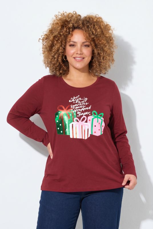 Metallic Long Sleeve Holiday Graphic Tee