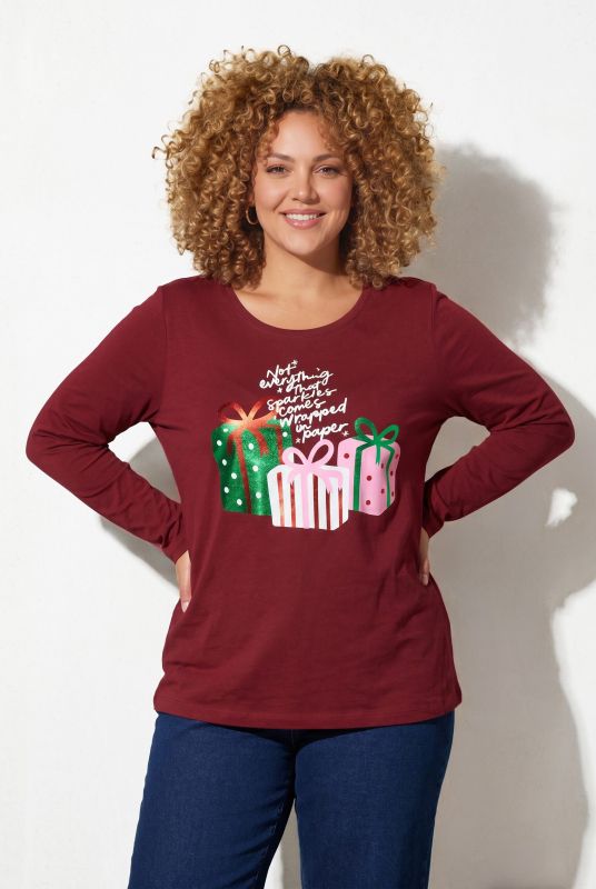Metallic Long Sleeve Holiday Graphic Tee