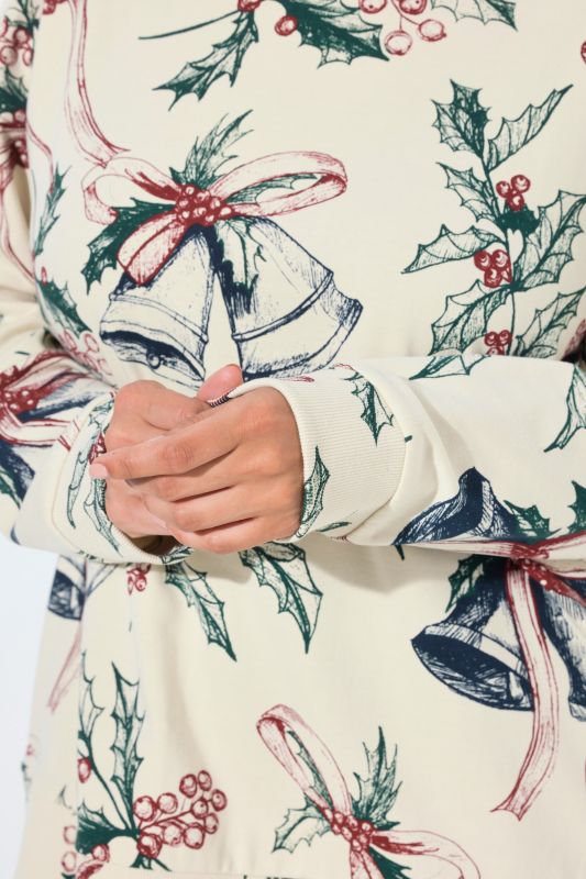 Holiday Bell Print Hooded Sweatshirt