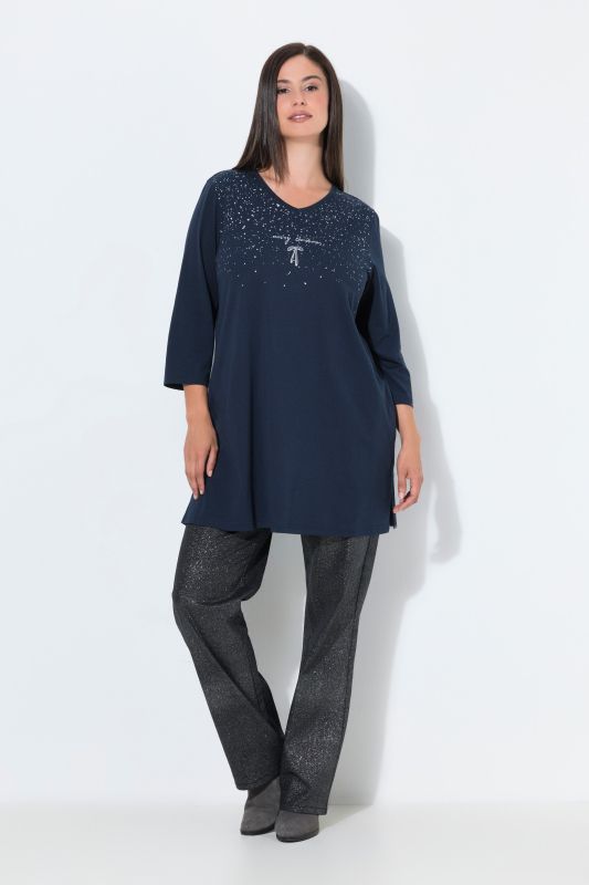 Merry Christmas Glitter Print 3/4 Sleeve Tunic Tee